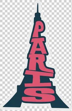Flat Eiffel Tower is forming via red PARIS letters stacking on blue silhouette イラスト素材