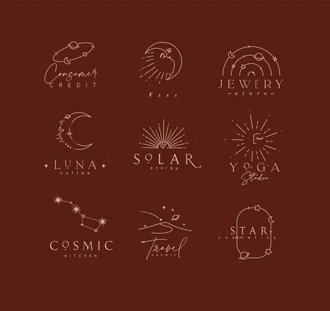 Flat elegance astrology labels with lettering red Stock Illustration