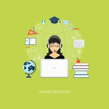 Flat  elements of education with girl Stock Illustration
