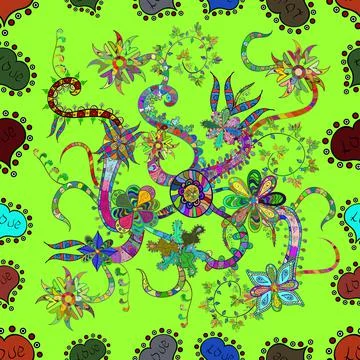 Flat elements. Vector. Design. Nice fabric pattern. Doodles brown, green and blu 스톡 일러스트