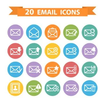 Flat Email icons set Stock Illustration