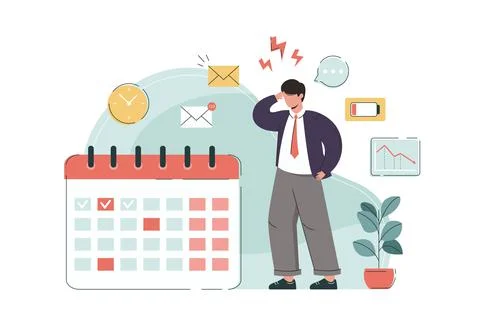 Flat employee worker with work problems and burnout Stock Illustration