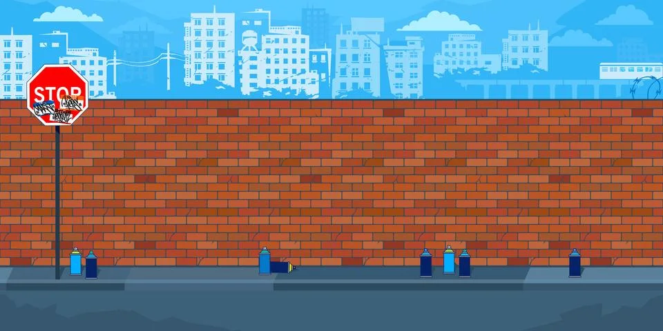 Flat Empty Brick Wall With Background Of The Cityscape Vector Illustration Stock Illustration