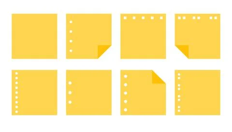 Flat empty yellow paper sticker notes set vector Stock Illustration