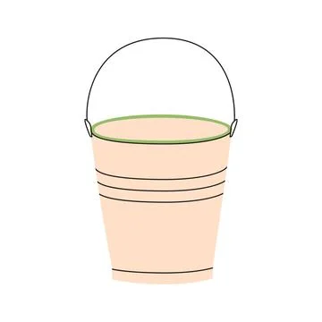 Flat enameled bucket with handle vector illustration. Metal aluminum bucket.. Stock Illustration