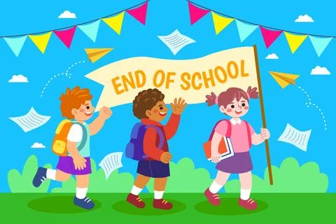 Flat end of school background Stock Illustration