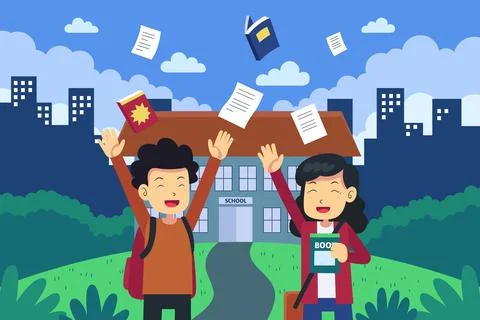 Flat end of school background Stock Illustration