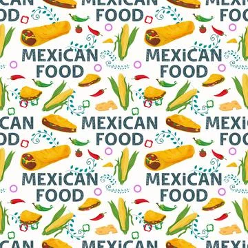 Flat endless seamless pattern on the theme of Mexican food corn maize and tor Illustrazione stock