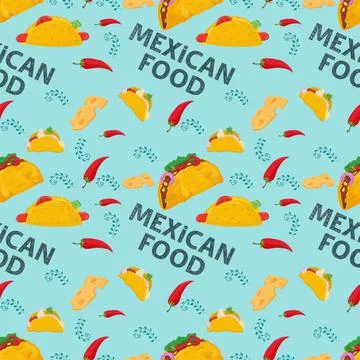 Flat endless seamless pattern on the theme of Mexican food tortillas tacos an Stock Illustration