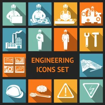 Flat Engineering Icons Set 스톡 일러스트