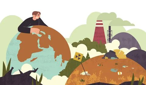 Flat environmental pollution of the earth planet by industrial production Stock Illustration