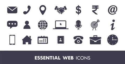 Flat Essential Web Icon Collection Vector Stock-Illustration