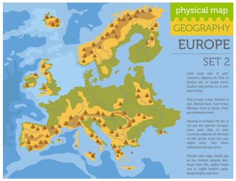 Flat Europe physical map constructor elements on the water surface. Build you イラスト素材