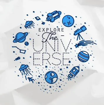 Flat explore universe monogram crumpled Stock Illustration