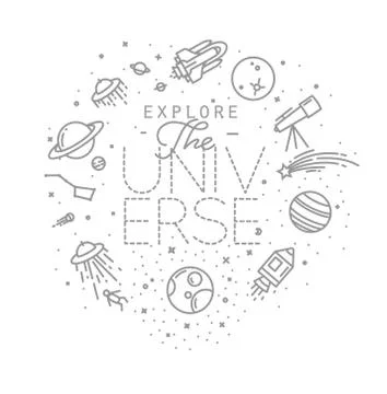 Flat explore universe monogram Illustrazione stock