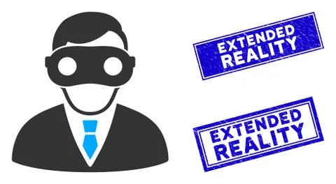 Flat Extended Reality Icon and Distress Rectangle Extended Reality Stamps Illustrazione stock