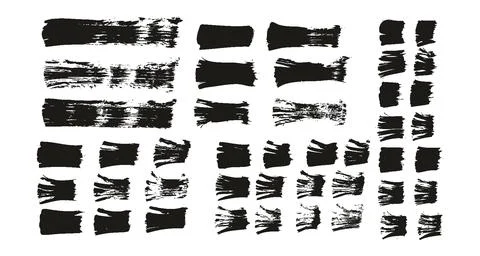 Flat Fan Brush Thin Straight Lines High Detail Abstract Vector Background Set Stock Illustration