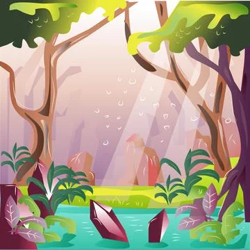 Flat Fantasy Forest Game Background Vector Illustration Stock Illustration