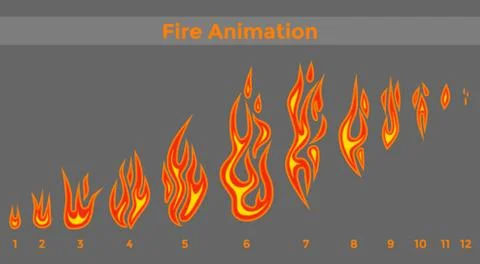 Flat fire sprites for animation frames icons. Stock Illustration