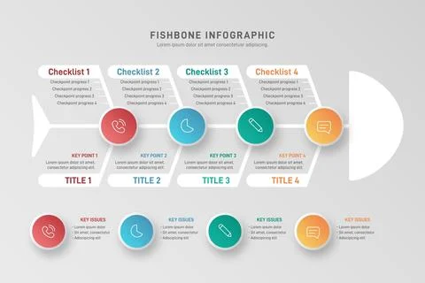 Flat fishbone infographic concept Stock Illustration