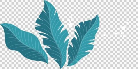 Flat five fan-shaped blue teal leaves scattering white dot splatters on Stock Illustration