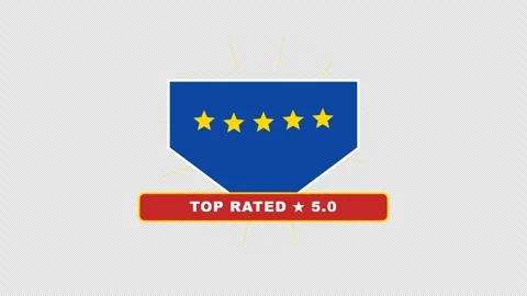 Flat Five Star Customer Rating Top Rated Badge with Bouncing Gold Stars and Stock-Footage 347345957