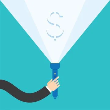 Flat flashlight and hand Stock Illustration