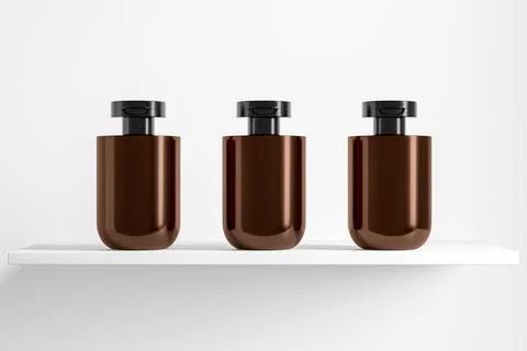 Flat flip cap cosmetic bottle mockup, amber glass water bottle packaging Stock Illustration