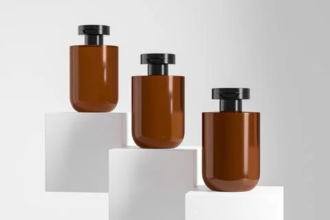 Flat flip cap cosmetic bottle mockup, amber glass water bottle packaging Stock Illustration