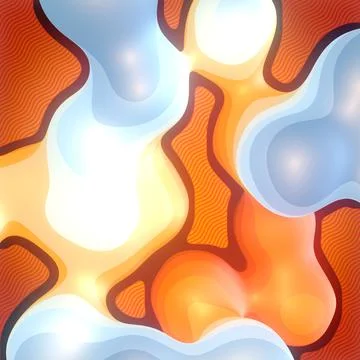 Flat floating glowing blobs. Shiny background. Creative composition 3d render Stock Illustration