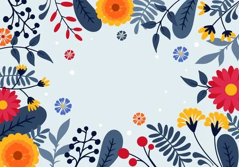 Flat floral background in blue tones with bright accents Stock Illustration