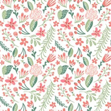 Flat floral background spring. Seamless vector pattern for design and fashion イラスト素材