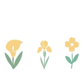 Flat Floral Composition with Three Bright Flowers on White Background . Minim 스톡 일러스트