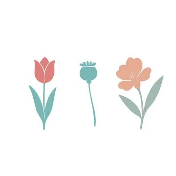 Flat Floral Composition with Three Bright Flowers on White Background . Minim 스톡 일러스트
