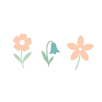 Flat Floral Composition with Three Bright Flowers on White Background . Minim 스톡 일러스트