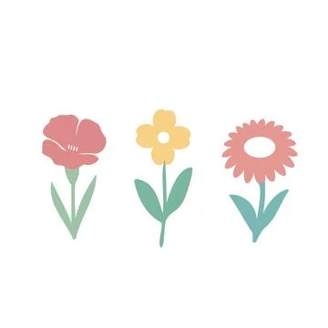 Flat Floral Composition with Three Bright Flowers on White Background . Minim Illustrazione stock