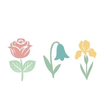 Flat Floral Composition with Three Bright Flowers on White Background . Minim 스톡 일러스트