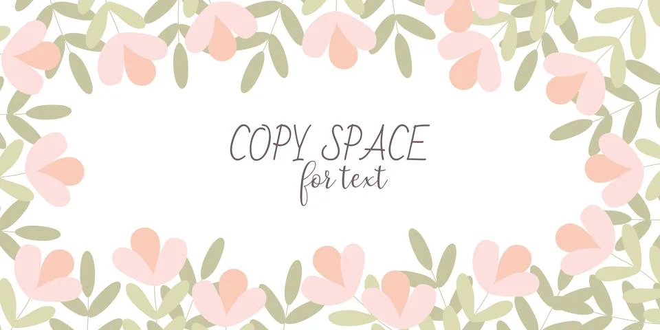 Flat Floral Frame. Spring Template with Space for Text. Cartoon Vector Bota.. Stock Illustration