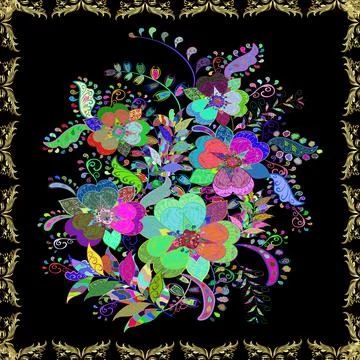 Flat Flower Elements Design. Beautiful fabric pattern. Seamless Floral Pattern i Stock Illustration