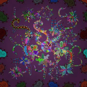 Flat Flower Elements Design. Colour Spring Theme seamless pattern Background. Cu イラスト素材