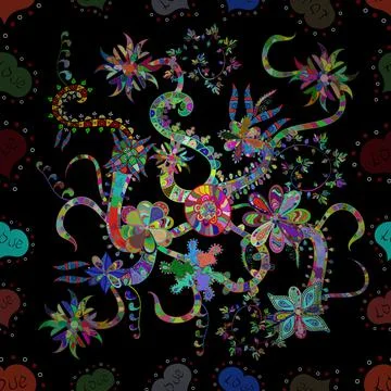 Flat Flower Elements Design. Colour Spring Theme seamless pattern Background. Ve イラスト素材