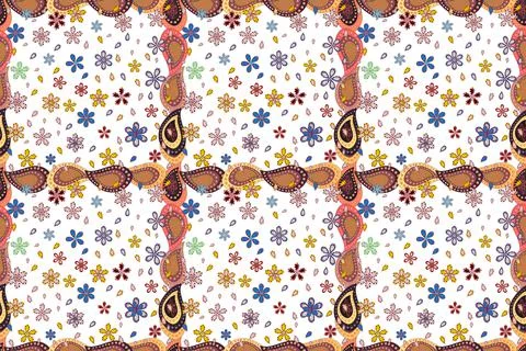 Flat Flower Elements Design. Colour Summer Theme seamless pattern Background. Tr Illustrazione stock