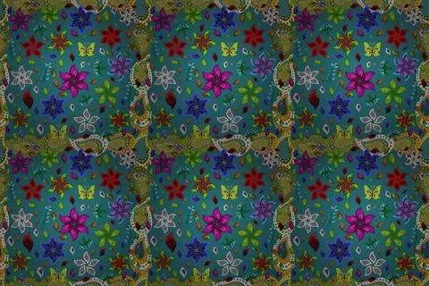 Flat Flower Elements Design. Cute flower pattern. Flowers on green, black and bl 스톡 일러스트