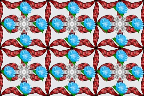 Flat Flower Elements Design. Cute flowers pattern with black, gray and blue colo イラスト素材