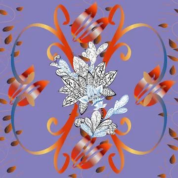 Flat Flower Elements Design. Flowers on white, violet and orange colors. Trendy Stock Illustration