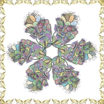 Flat Flower Elements Design. Flowers on blue, white and neutral colors. Seamless イラスト素材