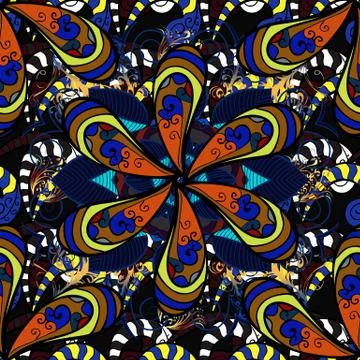 Flat Flower Elements Design. Seamless Chichi fabric pattern. Vector illustration イラスト素材