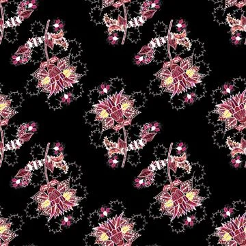 Flat Flower Elements Design. Seamless Chichi fabric pattern. Flowers pattern. Ve イラスト素材