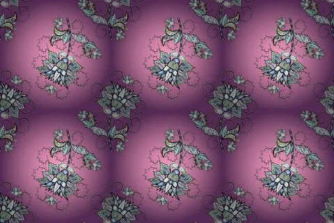 Flat Flower Elements Design. Seamless Floral Pattern in Raster illustration. Col Illustrazione stock