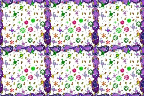 Flat Flower Elements Design. Seamless Floral Pattern in. Flowers on blue, violet イラスト素材